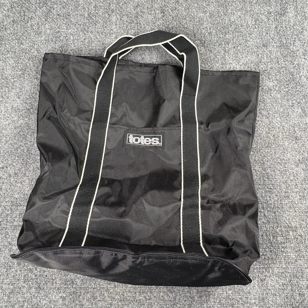 Y2K TOTES Black Nylon Tote Bag Collapses Into Small Zip Pouch Casual Utility VTG